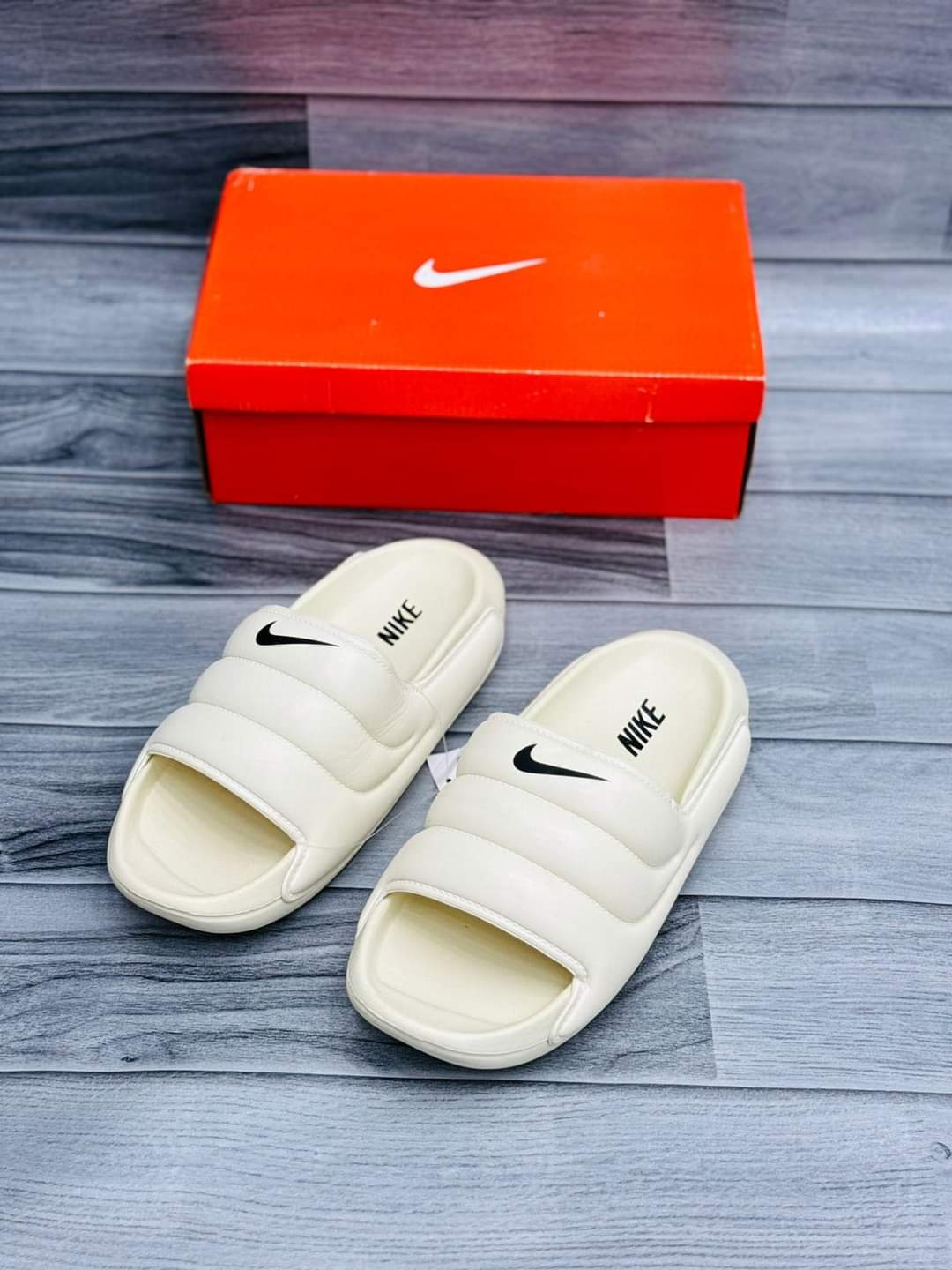 All white nike slippers best sale